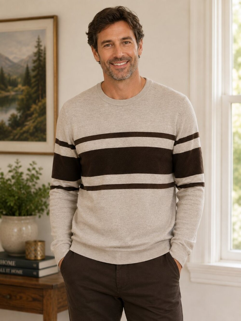 Old Navy Brown and Tan Crewneck Sweater